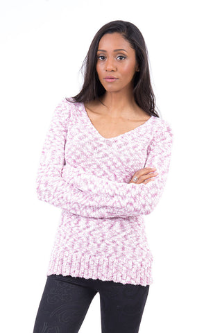 V-Neck Soft Sparkly Cotton Jumper -Pink-UK 4/6 - EU 32/34