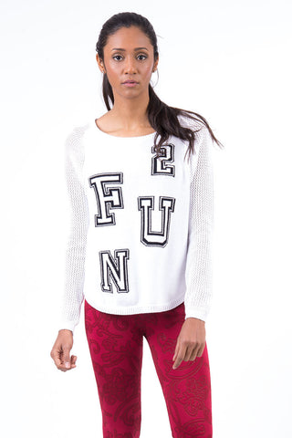 Baseball Style Knitted Cotton Jumper with FUN Design-Black-Medium - UK (10-12)