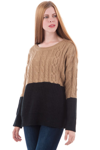 Cable And Rib Knit Oversized Jumper-Camel-One Size - UK (8-14)