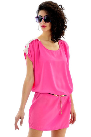 Tunic With Belt And Shoulder Embroidery