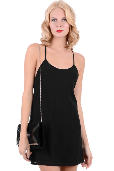 Black Chiffon Dress With Metal Back Detail