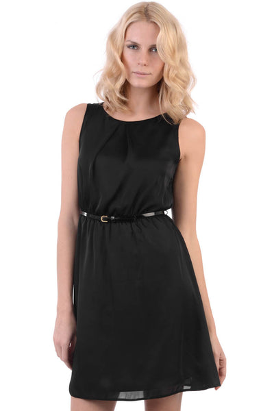 Black Silk Look Skater Dress