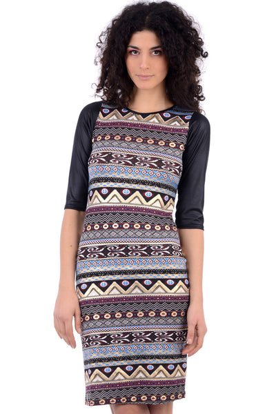Aztec Print Dress With Vinyl Sleeves