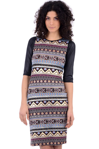 Aztec Print Dress With Vinyl Sleeves