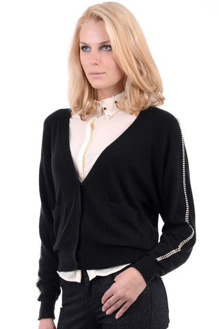 V Neck Open Front Cardigan With Diamante Detail