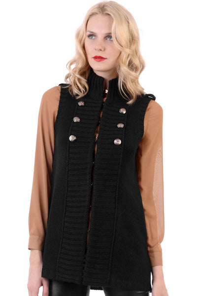 Button Detail Sleeveless Cardigan
