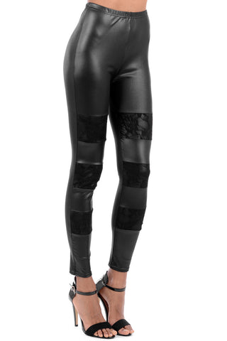 Wet Look Leggings with Lace Detail