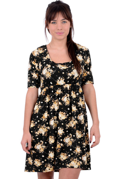 Black And Yellow Floral Smock Dress
