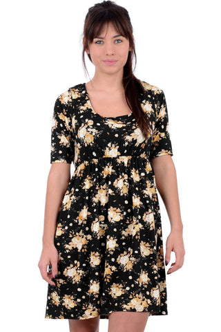 Black And Yellow Floral Smock Dress
