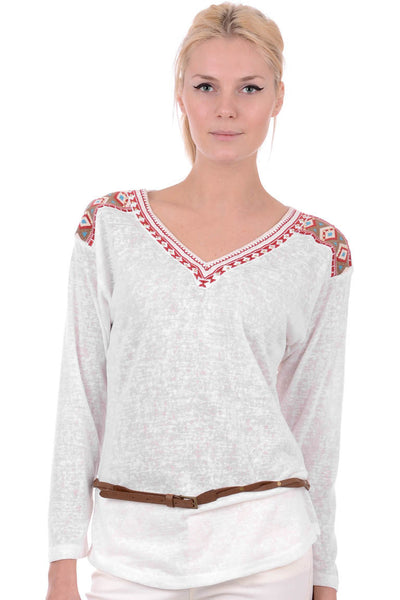 V Neck Tribal Print Sweater