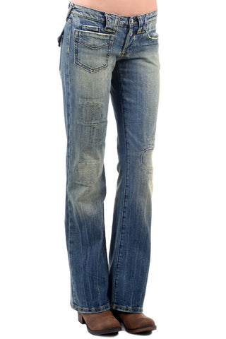 Blue Flared Jeans With Distressed Finish