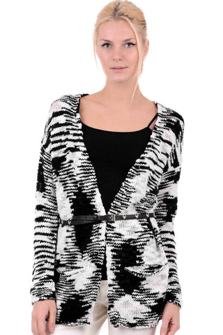 Black And White Detailed Knitted Cardigan
