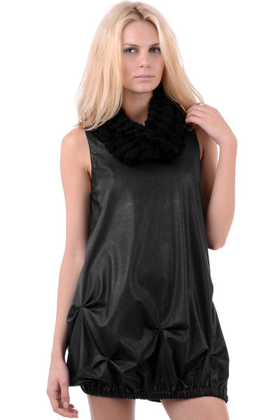 Black Faux Leather Cowl Neck Dress