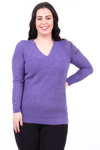 Boucle Knitted V Neck Jumper Plus Sizes-Grey-UK 30 - EU 58