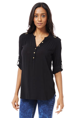 Black Shirt with Smock Detail on the Shoulder Ex-Branded-Black-UK 12 - EU 40