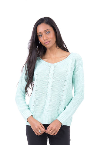 V Neck Cable Knit Baggy Jumper  -Cream-XLarge - UK (14-16)