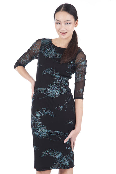 Black Floral Print Bodycon Dress-Black-UK 8 - EU 36