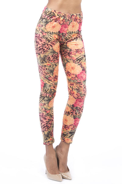 Velvet Feel Floral Print Leggings-Multi-L/XL - UK (12-14)