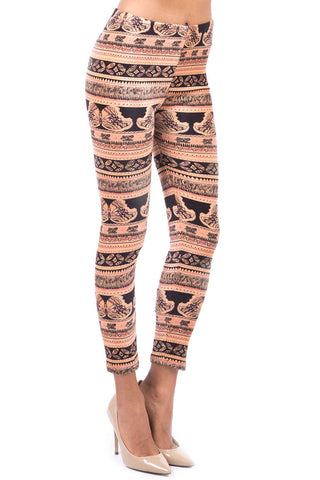 Velvet Feel Butterfly Print Leggings-Beige-S/M - UK (8-10)