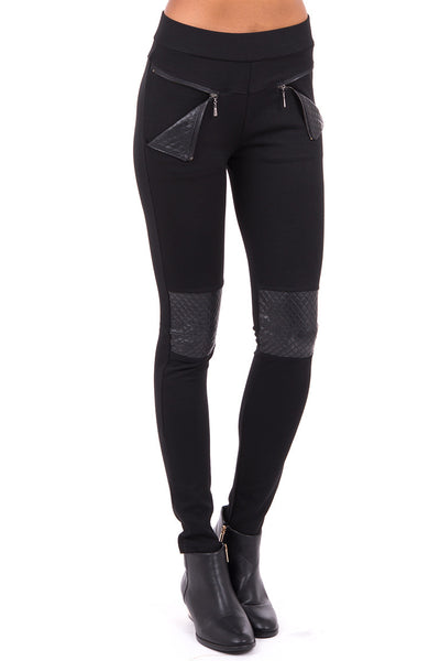 Black Trousers With Faux Leather Detail-Black-Small - UK (8-10)