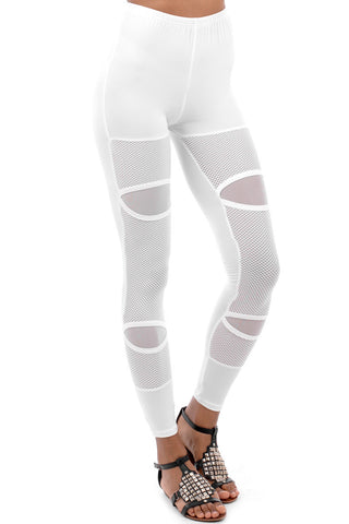 White Cut Out Design and Mesh Insert Leggings