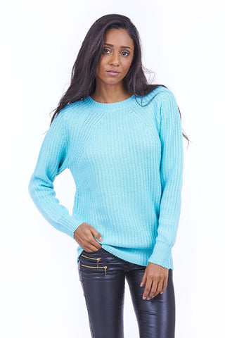 Waffle Design Knitted Jumper PLUS SIZE AVAILABLE -Sky Blue-UK 10 - EU 38