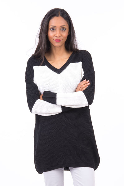 Baggy V-Neck Jumper-Black-Medium - UK (12-14)