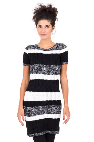 Black And White Knitted Tunic-Black / White-Medium - UK (10-12)