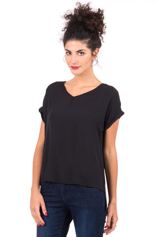 Black V-Neck Blouse AVAILABLE IN PLUS SIZES -Black-UK 10 - EU 38