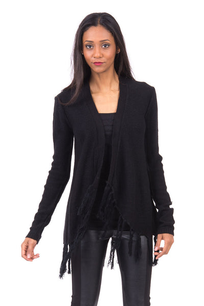 Black Open Front Knitted Cardigan With Tassels-Black-Medium - UK (10-12)