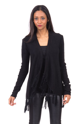 Black Open Front Knitted Cardigan With Tassels-Black-Small - UK (8-10)
