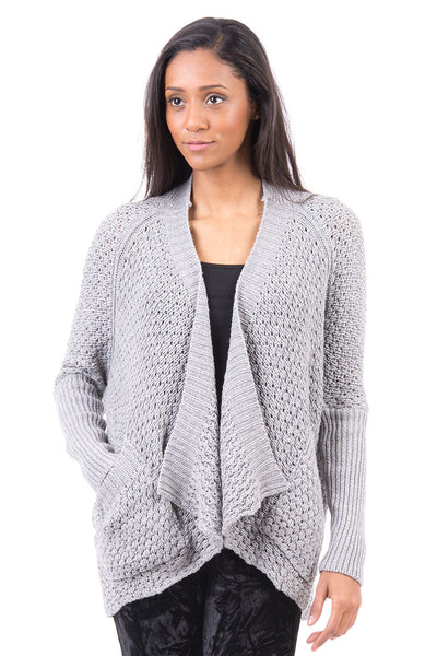Waterfall Front Loose Knit Baggy Cardigan with Pockets-Grey-XLarge - UK (14-16)