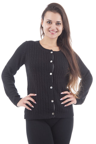 Black Cable Patterned Cardigan-Black-X-Large - UK (14-16)