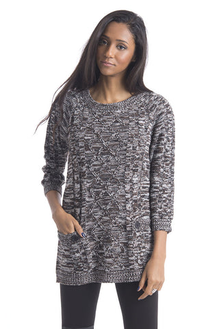 3/4 Sleeve Knitted Jumper With Front Pockets-Brown-Medium - UK (10-12)