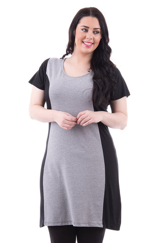 Black and Grey Long Panelled Tunic Top Available in Plus Size-Grey/Black-UK 22/24 - EU 50/52