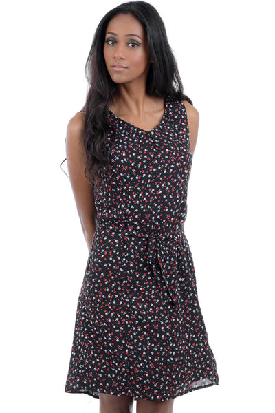 Black Floral Print Dress-Black-UK 12 - EU 40