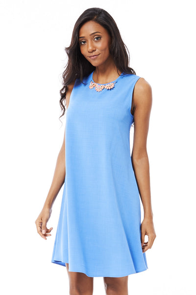 Blue Swing Dress with Necklace -Blue -UK 14 - EU 42