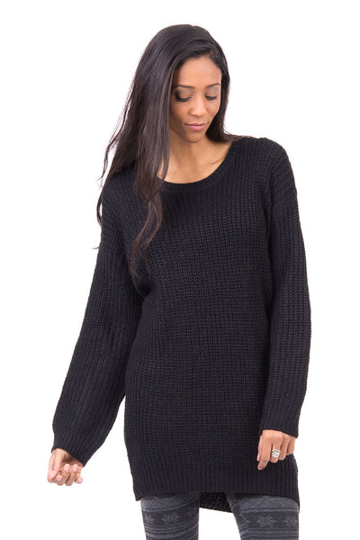 Black Long Sleeve Knitted Jumper-Black-X-Small - UK (6-8)