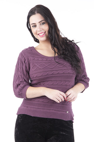 3/4 Sleeve Patterned Jumper -Black-UK 18/20 - EU 46/48