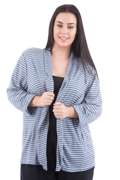 Blue And White Open Front Stripy Blazer PLUS SIZES AVAILABLE-Blue/White-UK 20 - EU 48