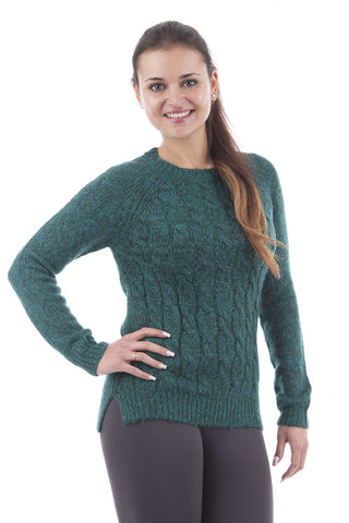 Cable Knit Soft Flecked Jumper-Green-UK 12 - EU 40