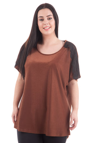 Top With Lace Shoulder Details-White -UK 16 - EU 44