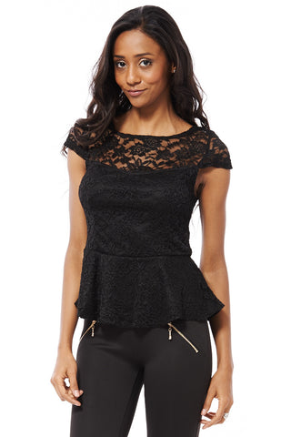 Black Lace Peplum Top-Black-XSmall - UK (6-8)