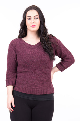 Wine Loose Knit Jumper in Plus Sizes-Wine-UK 22 - EU 50
