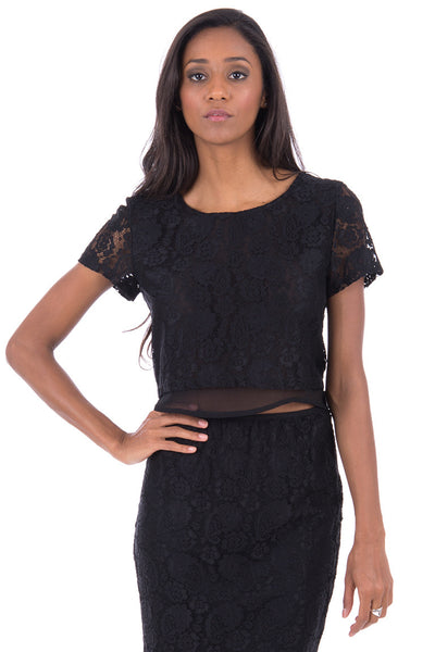 Black Lace Crop Top-Black-UK 14 - EU 42