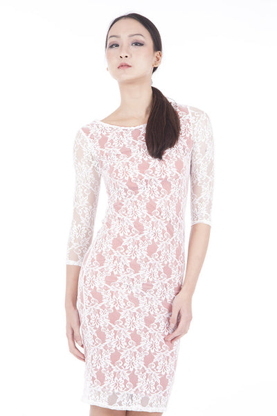 White Lace Bodycon Midi Dress-White -UK 14 - EU 42