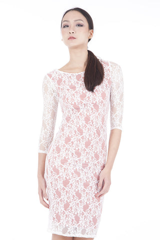 White Lace Bodycon Midi Dress-White -UK 14 - EU 42