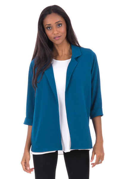 3/4 Sleeve Blazer With Open Front-Teal-UK 10 - EU 38